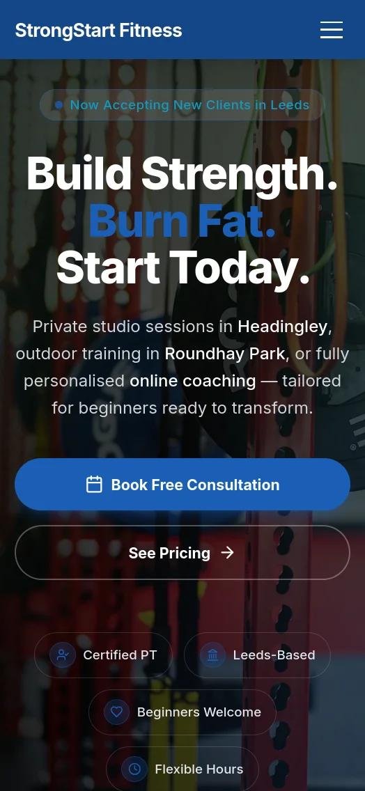 Strongstart Fitness website on mobile